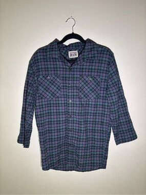 Converse One Star Green Purple Plaid Button Down Shirt